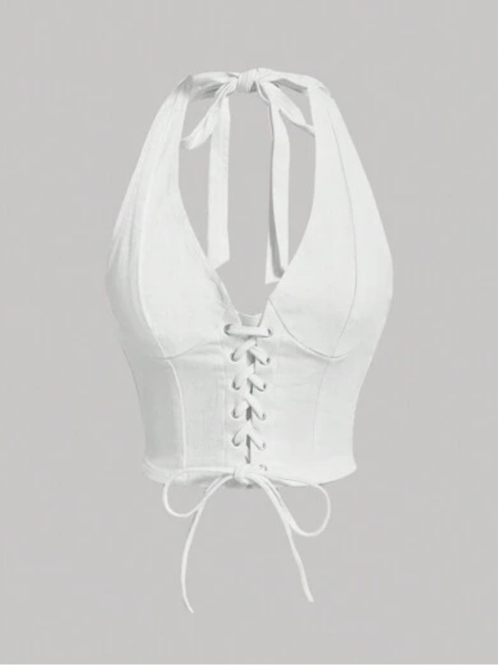 SHEIN White Halter Lace-Up Corset Crop Top